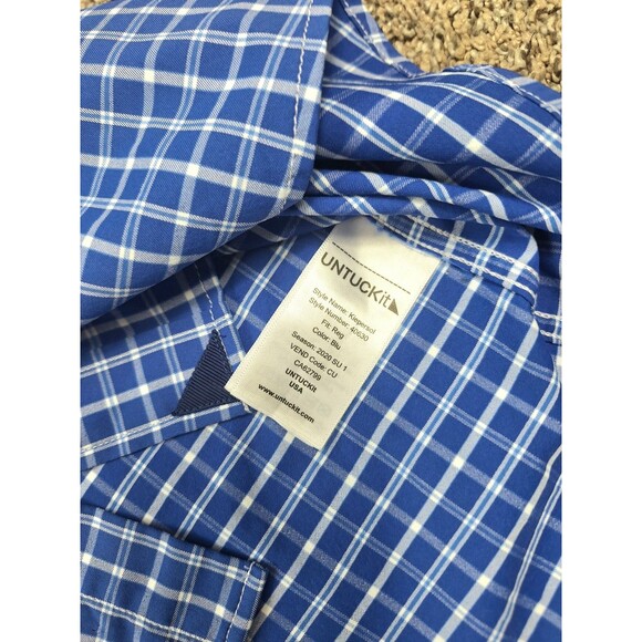 UNTUCKit Mens Blue Check Nylon Blend Kiepersol Longsleeve Sz XXL - Picture 4 of 7